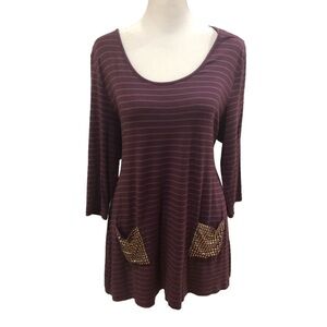 SOFT Surroundings PL long sleeve striped shirt with studded pockets.